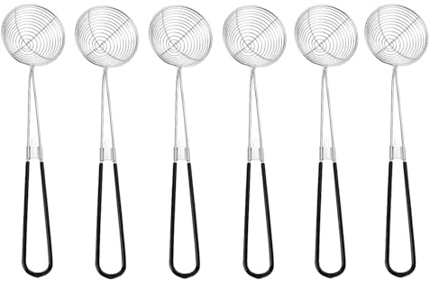 6 Piezas Espumadera Alambre Acero Inoxidable Cucharon de Malla Skimmer Cuchara Desnatadora de Aceite Cuchara Ranurada con Colador de Mango Largo para Olla Caliente Herramientas de Cocina (Negro)