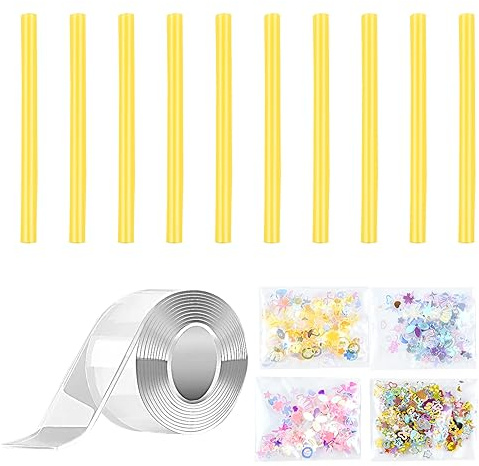 1Set Nano Tape Bubbles Doppelseitiges Klebeband Extra Stark Transparent Aufblasbares Luftpolsterband Double Sided Tape Nano Tape Blase mit 8 pcs Pailletten Aufkleber Stroh für Kinder Küche Zuhause
