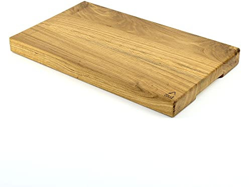 Valle Verde Massives Schneidebrett Küchenbrett Servierbrett Holzbrett Mit Griffmulden Eichenbrett Rechteckig 50cm x 30cm x 4cm - Eiche Natur