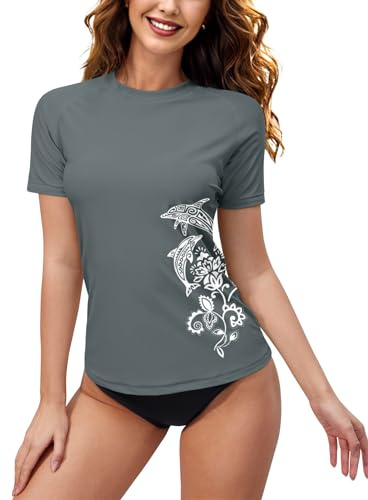 BesserBay Schwimmshirt Damen Kurzarm UV Shirt UPF 50+ Rashguard Women Rundhals Schnelltrocknend Badeshirt S-XXL