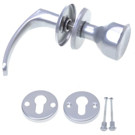 Aqbau® Maniglia per porta con pomello e rosetta PZ | pulsante | pomello per porta | pomello (argento)