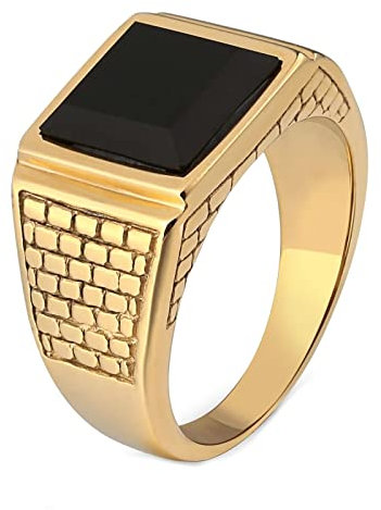 Mesnt Verlobungsringe Eheringe Trauringe 13mm Edelstahl Ring Herren Quadrat Zirkonia Klassische Ringe Siegelring Gold Ringgröße 57 (18.1)