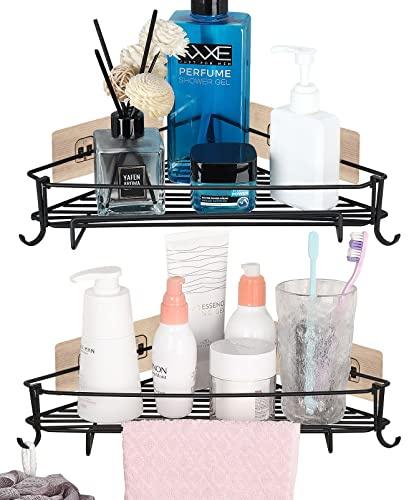 Anicoll SUS304 - Mensola angolare per doccia, in acciaio inox, per doccia, cucina, con 4 ganci, 2 portasciugamani