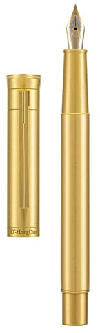 Hongdian Raw Brass Fountain Pen, Medium Nib Modern Design Smooth Writing Pen with Converter and Metal Pen Case Set
