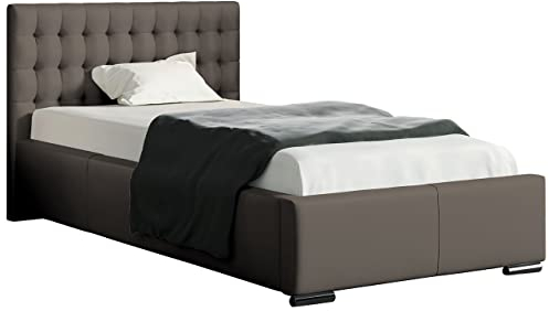 Polsterbett Pavio Mini, Gesteppte Kopfteile, Bettkasten mit Gasdruckfeder, Bettgestell mit Lattenrost, Bett, verchromte Füße, Farbauswahl (Soft 029, 90 x 200 cm)