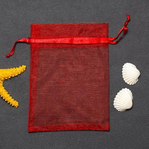 50 Stück Schokoladen-Geschenkbeutel, transparent, Chiffon, Kordelzug, Organzabeutel, Weihnachten, Neujahr, Valentinstag, Party, Pralinenschachtel, Rot, 7 x 9 cm