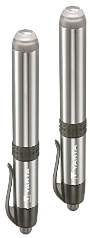 VARTA Lampada diagnostica a LED, confezione doppia, con 1x batteria AAA, Pen Light, lampada per pupille, estremamente sottile e leggera, torcia per uso in ospedale, studio medico, argento