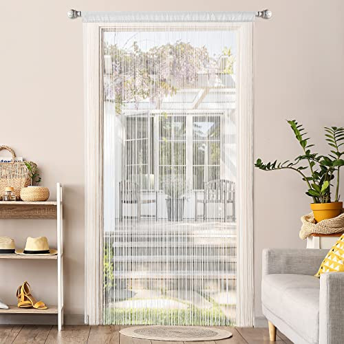 MIULEE Tenda a Filo Tende per Porta Tenda con Perline Protezione contro gli Insetti Il Design del Palo per Divisorio per Finestre, Balcone, Camera da Letto, Matrimonio, 90 cm x 245 cm Bianco