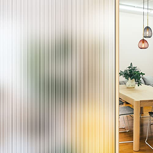 Qualsen Fensterfolie Streifen Blickdicht, Riffelglas Effekt Selbstklebend Fenster Sichtschutzfolie Non-Klebefolie Fenster Folie Sichtschutz Für Zuhause Badzimmer Büro(60x200cm)