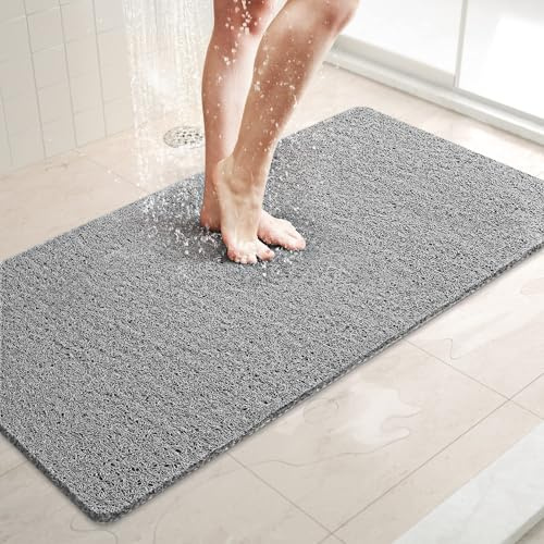 LuxStep Duschmatte, Badewannenmatte, rutschfeste Badematte mit Abfluss, schnell trocknend | Luffa-Badematte aus PVC, 91,4 x 40,6 cm, für Badewanne, Dusche, Badezimmer, Grau
