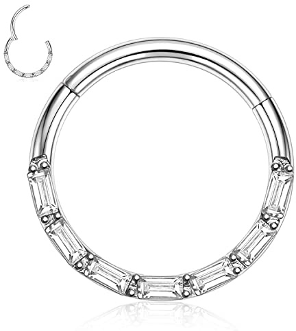 AROWRO 18G 16G 14G Nasenbügelring Septum Clicker Daith Ohrringe CZ Opal Nasenringe Knorpel Daith Muschel Helix Tragus Piercing Schmuck 316L Chirurgischer Stahl