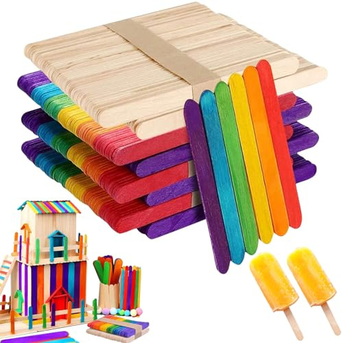 400 Stück Holzstäbchen, Eisstiele zum Basteln, Holzspatel für Eis, Mundspatel - Holzstiele für Verschiedene Bastelarbeiten