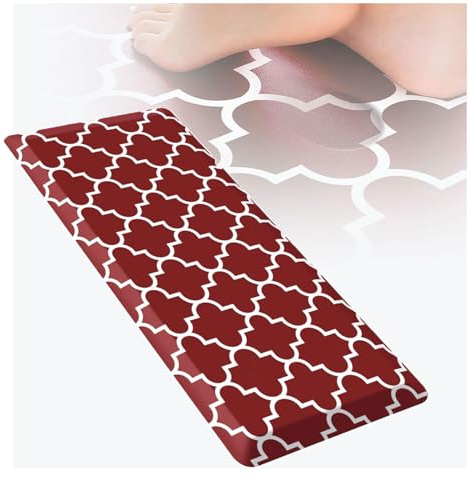 0.47 Pouce Tapis Anti-Fatigue pour Le Sol De La Cuisine ， ImperméAble, Facile à Nettoyer, sans Glissement Tapis De Cuisine en Mousse à MéMoire ， pour Le Bureau du Puits De Maison,Red-17.3×60