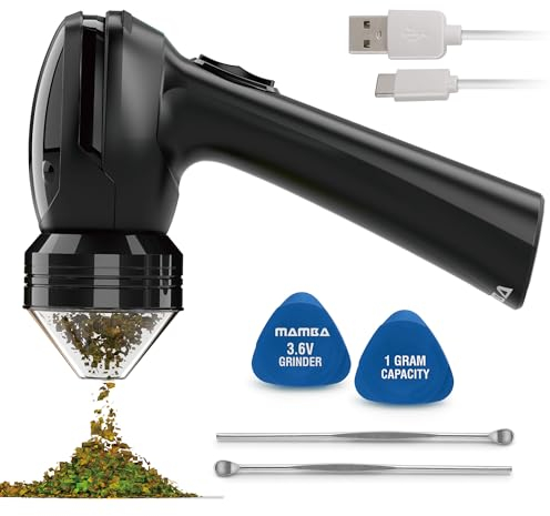 Mamba Electric Herb Grinder – USB Rechargeable Spice Grinder, Lite 0.75g Black, Lightweight All-Plastic Head, Small Portable Grinder & Spice Mill for The Kitchen