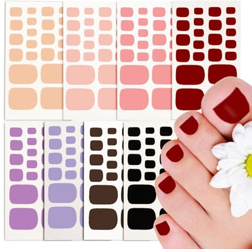 8 Fogli Smalto Adesivo per Unghie Piedi, Gel Nail Stickers, Smalto Gel Adesive per Unghie Piedi Tinta Unita, Non si indurisce sotto a luce uv
