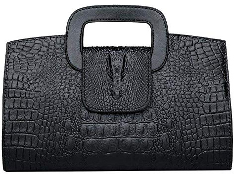 Borsa da sera in pelle di coccodrillo da donna in pelle lucida con manico in metallo verniciato