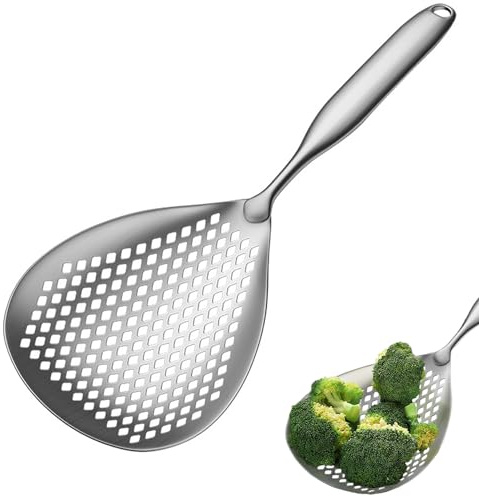 Filterlöffel aus Edelstahl, Skimmer Schlitzlöffel, Skimmer Schaufel Sieb, Edelstahl Skimmer Schaufel, Geeignet für Eintöpfe, Heiße Töpfe, scharfe Gerichte, Gebratene Speisen