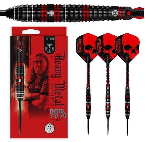 Harrows Ryan Searle Dart-Set mit 90% Wolframstahlspitze, 21 g, 22 g, 23 g, 24 g, 26 g, 30 g und 32 g, inklusive Carbon-ST-Schäften und 100 Mikron Schwermetall-Flights