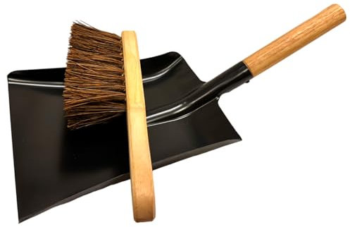 EDS Heavy Duty Shovel with Hard Bristle Brush for Digging with Wooden Handle Metal Steel Fireplace Coal Ash Shovel for Landscaping, Gardening, Construction, Snow Shoveling (SHOVEL AND HARD BRUSH)