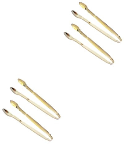 Cabilock 4 Pièces Pince à Glace En Acier Inoxydable Pince à Sachet De Thé Pince à Sucre Pince à Pain Patères En Bois Poitrine Couverts à Salade En Bois Pince à Citron Pinces Doré