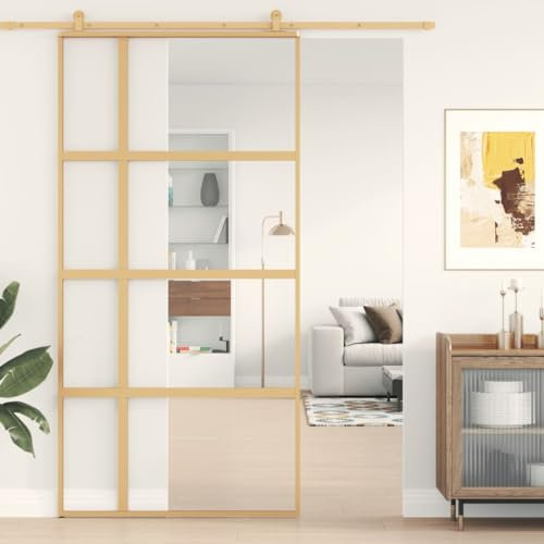 Rantry Sliding Door Gold 102.5x205 cm Clear ESG Glass and Aluminium, Sliding Barn Door, Sliding Door Home Indoor Building Material Type4