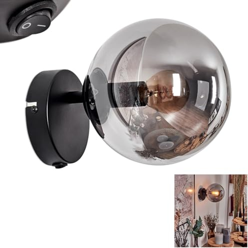 HOFSTEIN Wandleuchte Koyoto, Wandlampe aus Metall/Glas in Schwarz/Rauchfarben, Leuchte im modernen Retro/Vintage-Design (Ø 15 cm), E14, Wohnzimmer, Schlafzimmer, Küche, Flur, Treppenhaus