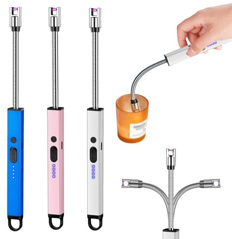 Accendino elettrico ad arco USB, ricaricabile, con lucchetto di sicurezza, portatile, antivento, senza fiamma, per candele Yankee, barbecue, fornello, campeggio, camino, 3 pezzi