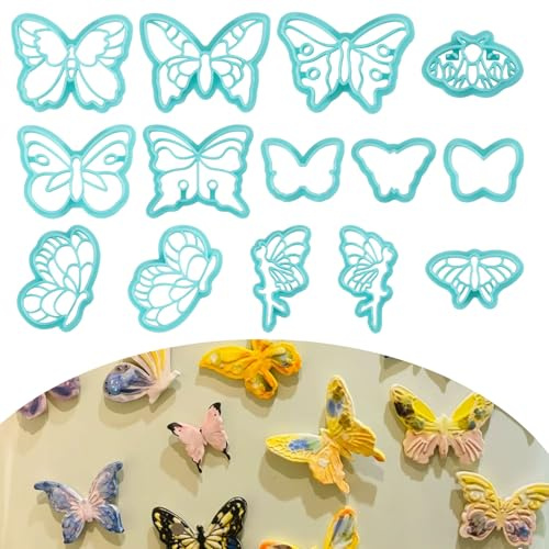ORIGACH 14 Stück Schmetterlings Polymer Clay Ausstecher Ohrringe | Polymer Clay Cutters Mit Aufbewahrungsbox Geometrische Modelliermasse-Ausstecher für Schmuckherstellung DIY Ohrringe