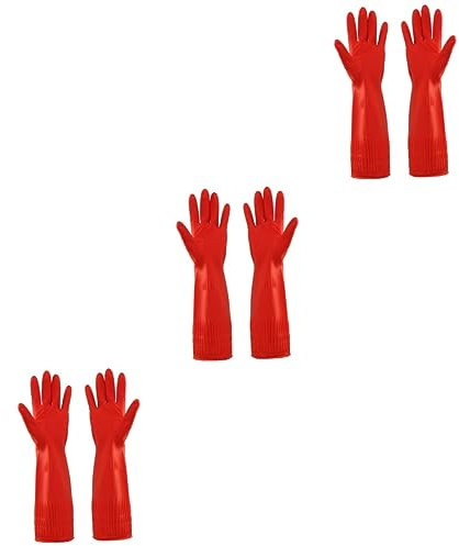 minkissy 3 Paare Reinigungshandschuhe Scheuerhandschuhe Für Geschirr Haushaltshandschuhe Latex-spülhandschuhe Rot