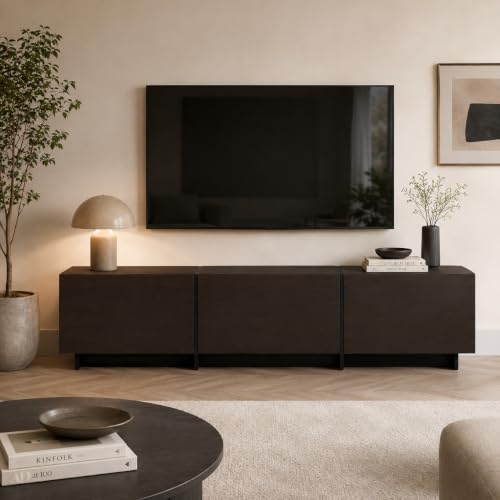 PREMTURE Lowboard TV Schrank, TV-Ständer, Lowboard für Fernseher, Fernsehtisch mit 3 Schubladen, TV Tisch, TV Bank, 180 x 30 x 38 cm, Braun, MDF