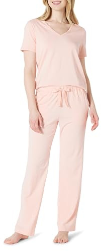 Amazon Essentials Conjunto de Ropa de Dormir de Mezcla de algodón Suave para Mujer, Camiseta y pantalón, Color Rosa Claro, Talla M