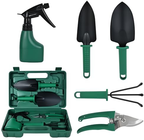5 Pezzi Set Attrezzi da Giardinaggio con Custodia, Paletta da Giardino, Cesoie, Artiglio e Design Anti-Ruggine – Ergonomico con Impugnatura Antiscivolo per Appassionati di Giardinaggio
