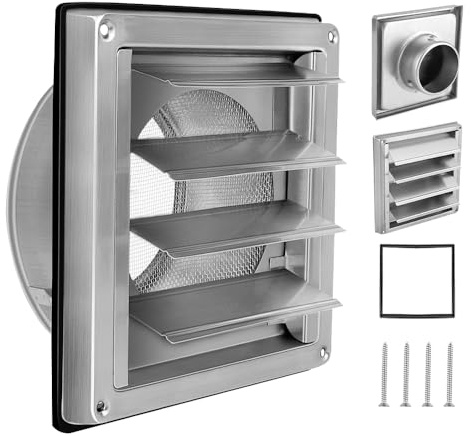 WDKXCN Rejillas De Ventilacion 150mm Acero Inoxidable, Rejilla Ventilacion, Con Mosquitera, Junta De Goma, Tornillos, Grelha VentilaçãO Para Sistemas De VentilacióN Y Campanas Extractoras