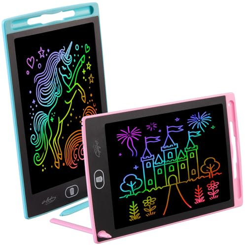 infactory Schreibtafel: 2er-Set LCD-Schreibtafeln für Kinder, 8,5/21,5 cm, Stift, rosa & blau (Zaubertafel, LCD Schreibtafel Kinder, Eingabestift)