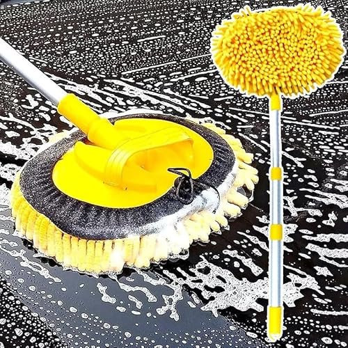 3-Section Microfiber Telescopic Car Wash Brush with Detachable Mop Head