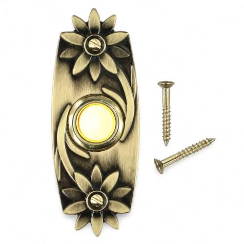 Metall-Türklingel-Druckknopf, Beleuchtet LED Wasserdicht, Antik-Bronze Kabelgebundener Klingelknopf Mit Schrauben, DC 12V/24V Türgongtaste für Haustür, Vordertüren, Garagentüröffner