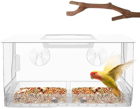 Vogelfutterhaus für Fenster, Vögel mit Fensterplatte mit klarer Sicht, Fenster-Futterstation für Vögel mit starker Saugtasse, Vogelfutterstation für Vögel im Freien mit 2
