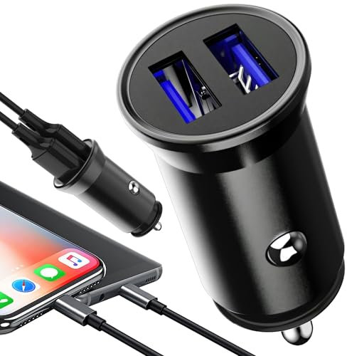Retoo Zigarettenanzünder USB Ladegerät mit 2-Port, Auto Adapter 3.1A mit Blauem LED-Licht, Kfz Ladeadapter, Schnellladung, Mini Autoladegerät für Smartphone, Schwarz