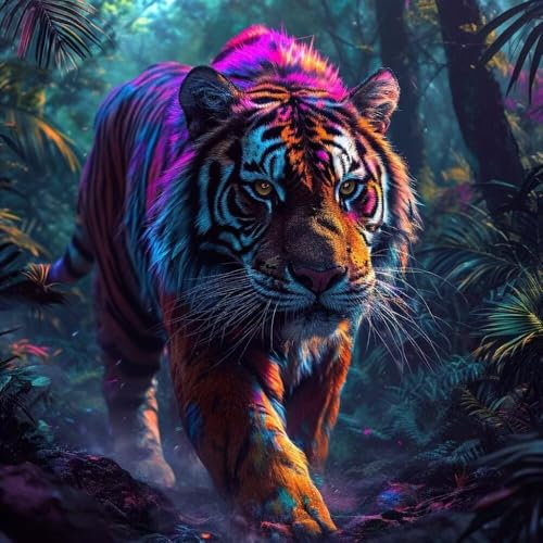 Malen Nach Zahlen Erwachsene Tiger Hain, DIY Kreativ Set Erwachsene, 100x100cm Malen Nach Zahlen Kinder und Anfänger, mit Pinseln und Acrylfarben Handgemalt Ölgemälde Leinwand, Gifts Home Decor D-952