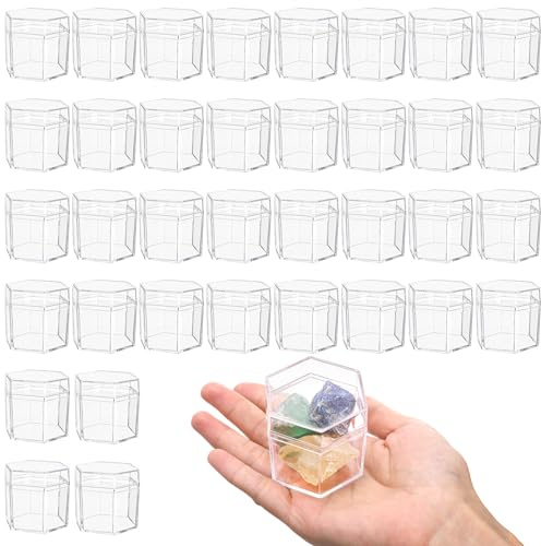 Okllen 36 Pcs Plastic Small Acrylic Box with Lid, Hexagon Wedding Favor Boxes, 2.2 Inch Small Decorative Containers for Party Favors, Jewelry, Tiny Items​