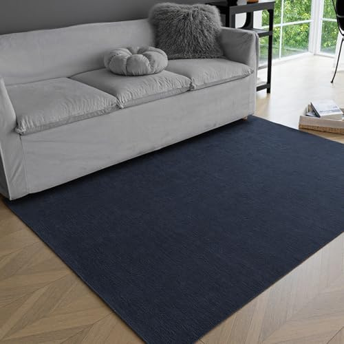 Obundi Navy Blue Short Pile Carpet 120x160cm Rugs for Living Room | Non-slip back, Machine washable, Durable, Non-shedding, Thin rug, for indoor, bedroom, kitchen, dining room, kids room