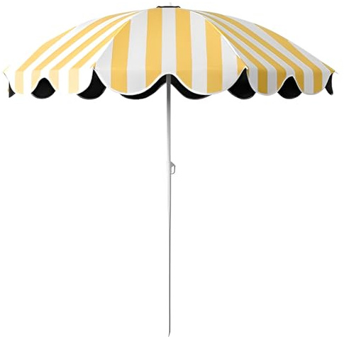 Grand parasol de plage portable de 180 cm, à rayures jaunes ethes, réglable en hauteur, protection UV.