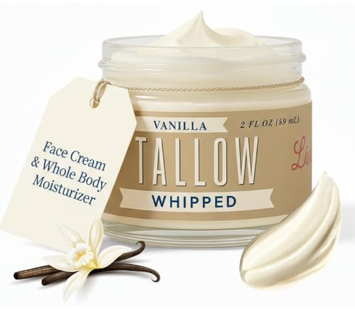 Lady May Tallow Whipped Tallow 2oz - All Natural Face Cream + Whole Body Moisturizer for Dry Skin - Made With Scented Oil Blend - No Preservatives, Parabens or Seed Oils - USA Made (Vanilla)