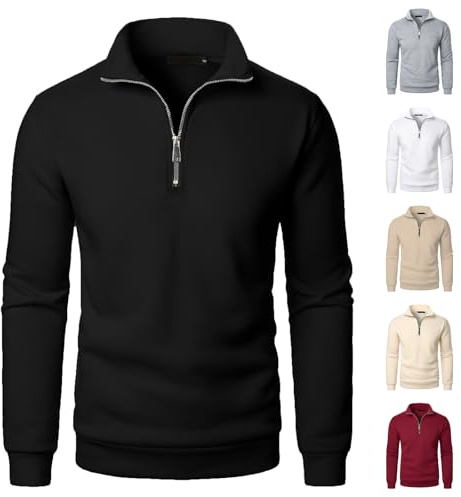 Generisch Pullover Herren Sweatshirt mit Half Zip Ohne Kapuze Oversize Fleece Sport Arbeitspullover Sweater Winterpullover Pulli Lässig Einfarbig Sweatshirts mit Stehkragen und Leiste Freizeit
