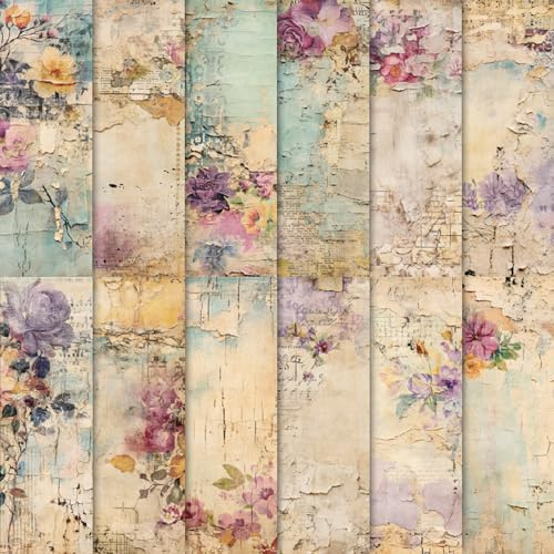 24 Sheets Retro Floral Print Scrapbook Paper, 6x6 Assorted Floral Patterns Art Craft Paper for Birthday Wedding Baby Shower Party Supplies