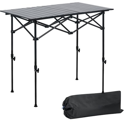 ZOESTORAGE Folding Camping Table,Roll-Top Camping Table Great for Picnic,BBQ,Garden,Beach, Party,95 x 55 x 50 cm (Height Adjustable),Black