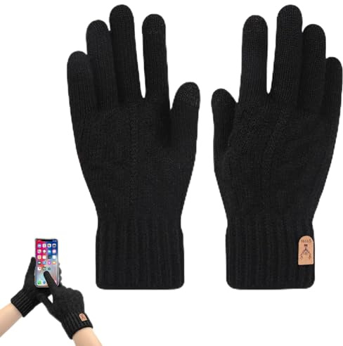 Gants Femme/Hommes Hiver, Gant Tactile Femme/Hommes avec Doublure Polaire, Gants Hiver Thermique Tricotés Élastiques, pour Extérieur Vélo Course Randonnée Promener Chien