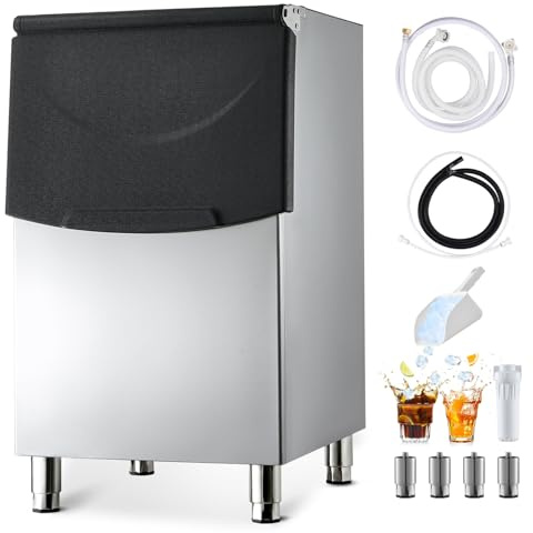 VEVOR Contenedor de Almacenamiento para Máquina de Hielo Capacidad de 113 kg Contenedor de Hielo de Acero Inoxidable con Patas de Goma Antideslizantes Altura Ajustable para Restaurante, Hotel, Bar