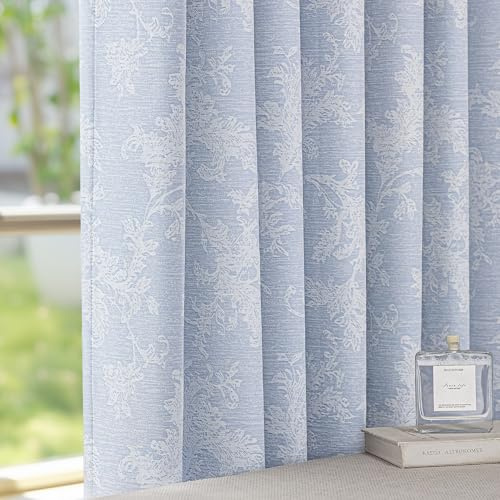 Fmfunctex Blue Floral Jacquard Blackout Eyelet Curtains 72 Inch Drop Pair