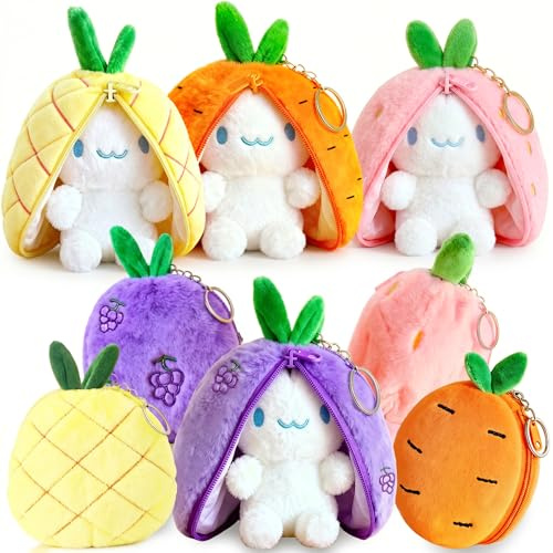oeeo 4er Set Hasen Verstecken,Osterhase Plüschtier, Erdbeerhasen Kissen Plüschtier 14cm mit Reißverschluss, Versteckspiel Ostergeschenk für Kinder, Jungen, Mädchen (Erdbeeren, Ananas)